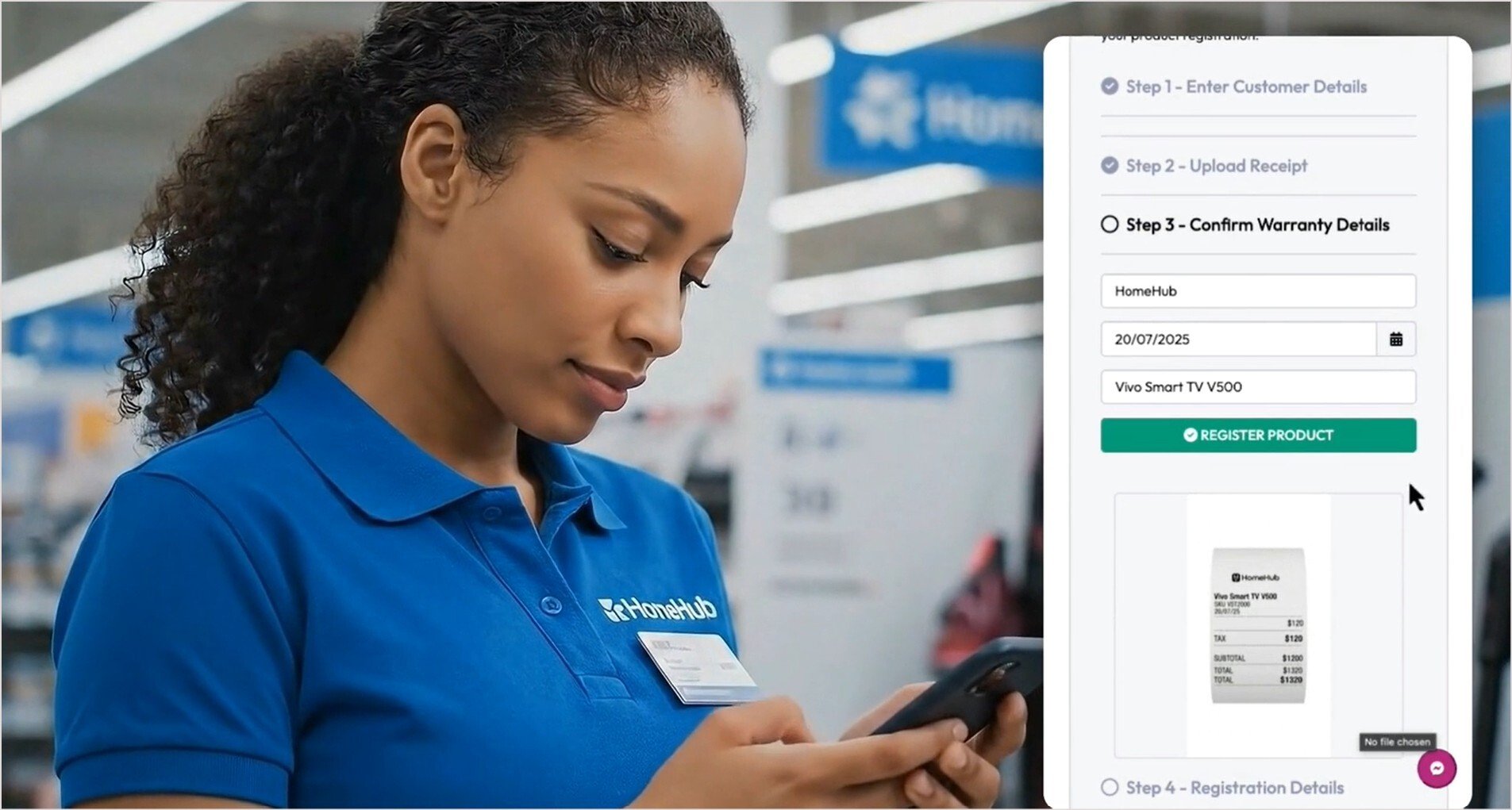 Customer product registration on mobile